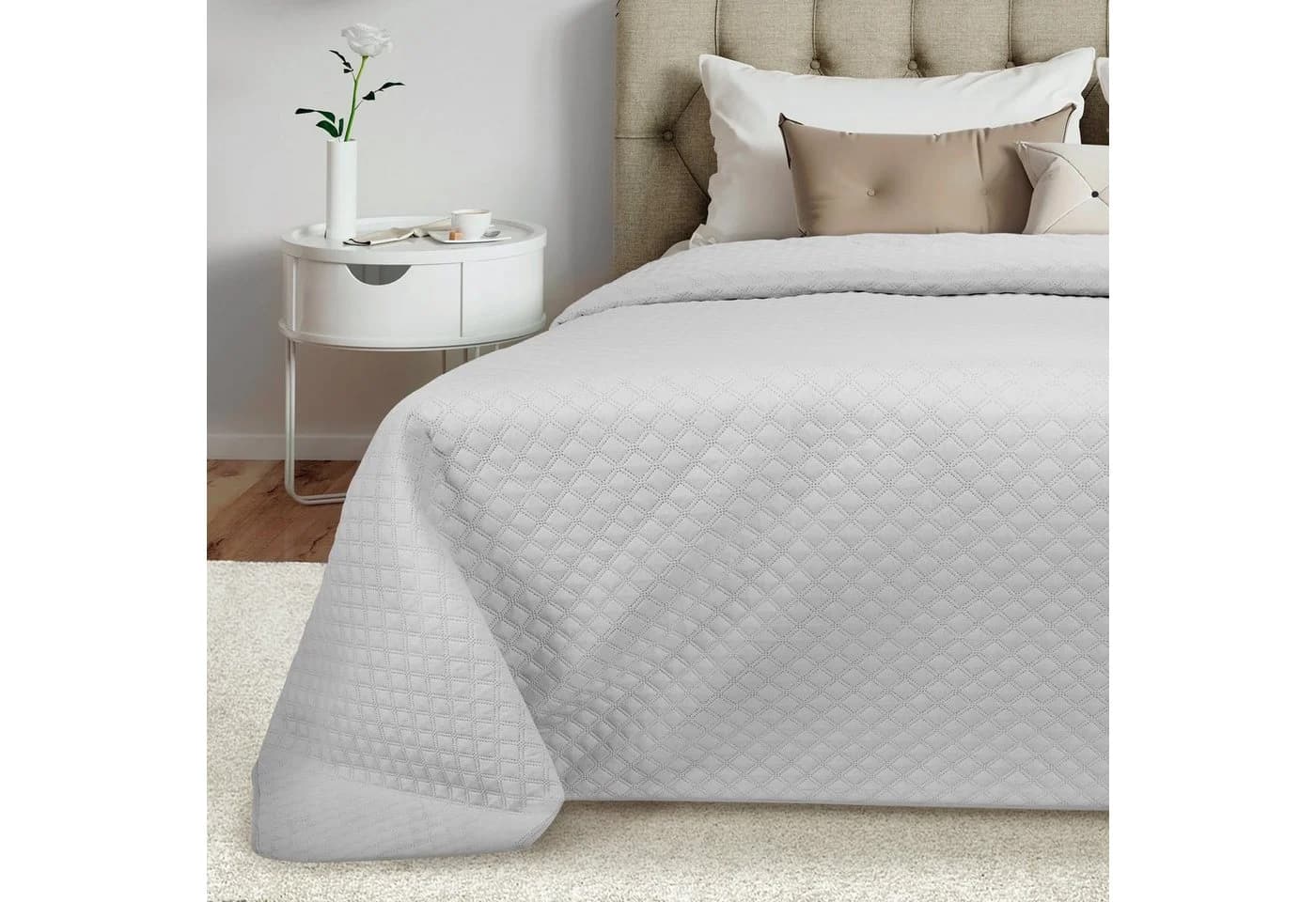 Beautissu Tagesdecke Olivia Hellgrau Steppoptik für Bett & Sofa