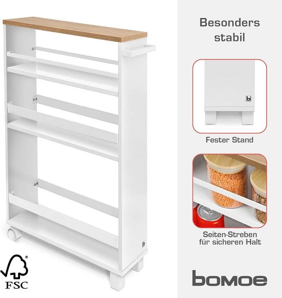 bomoe Küchenwagen Hylla Schmal 15cm Weiß & Eiche - Bild 3