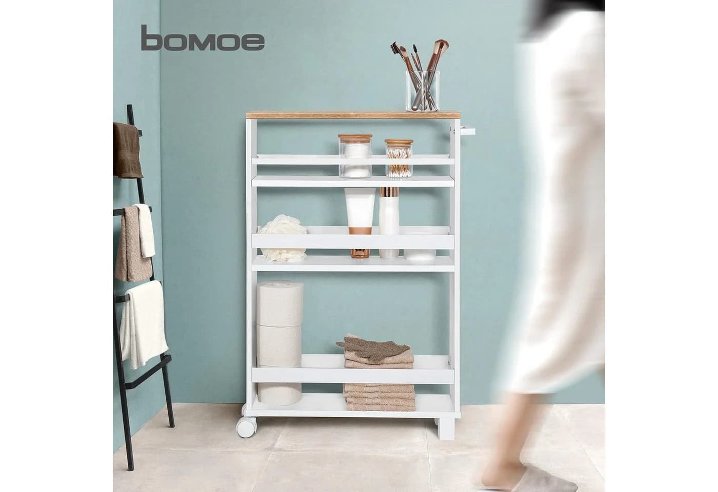 bomoe Küchenwagen Hylla Schmal 15cm Weiß & Eiche - Bild 5