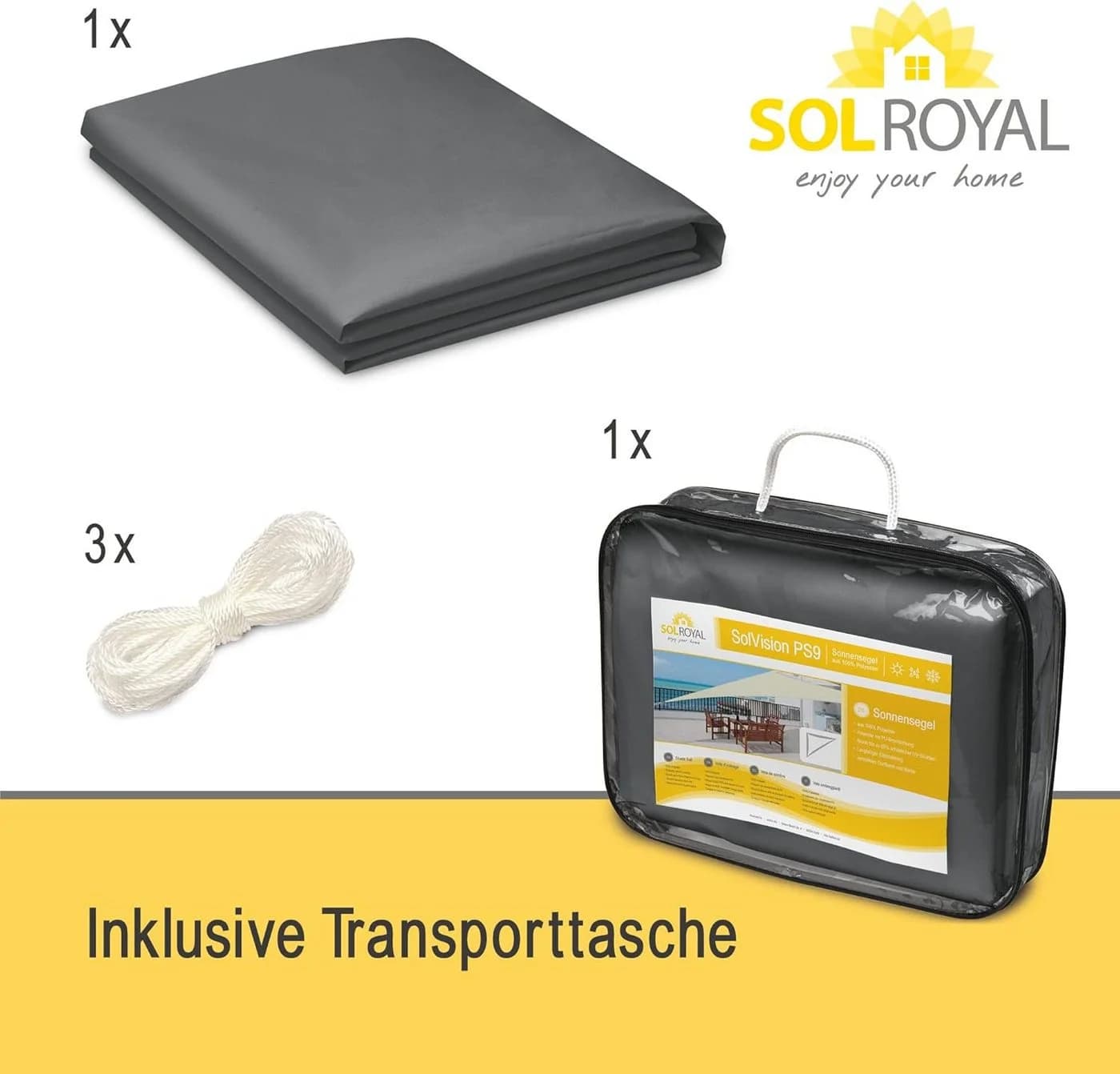 Sol Royal Sonnensegel 3,6x3,6m Grau Wasserdicht UV-Schutz - Bild 4