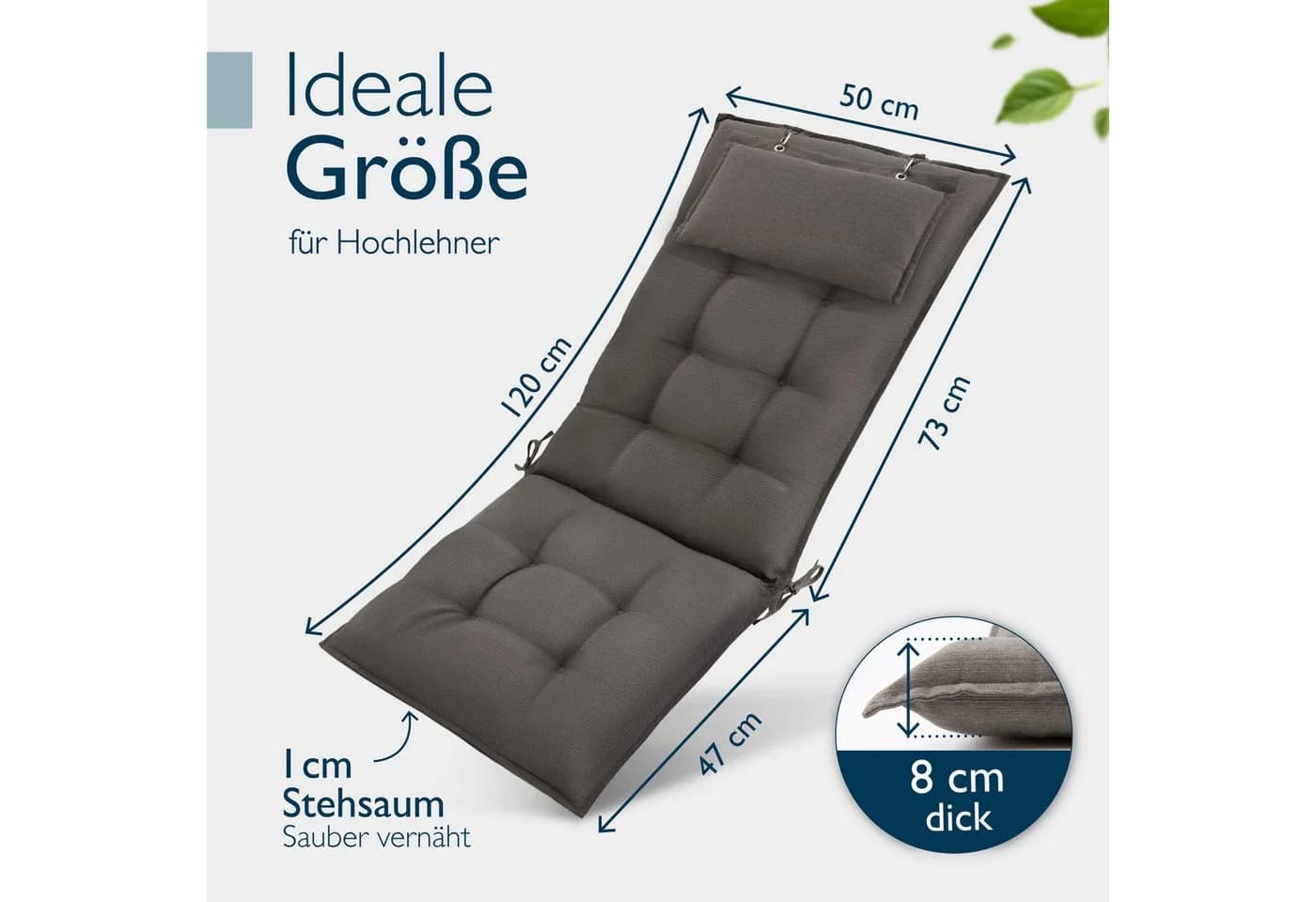 Beautissu Hochlehnerauflage Premium mit Kopfpolster Taupe - Bild 3