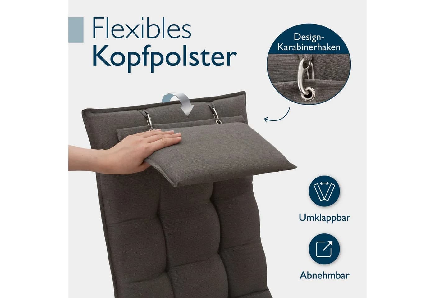 Beautissu Hochlehnerauflage Premium mit Kopfpolster Taupe - Bild 5