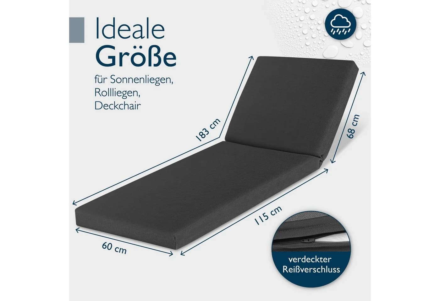 Beautissu Liegenauflage Deckchair Wasserdicht Anthrazit