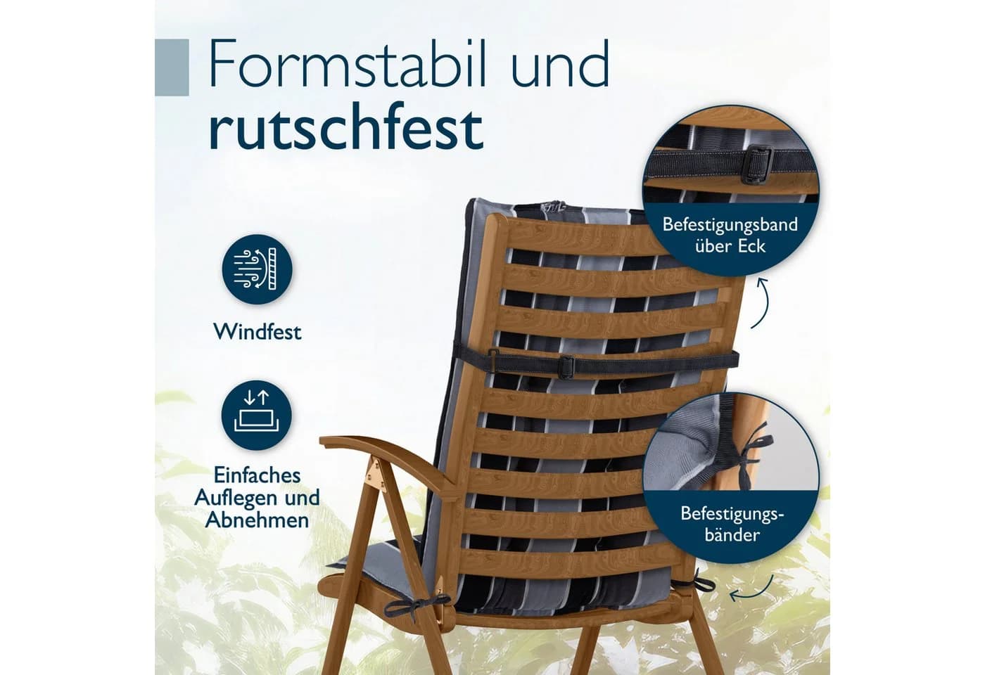 Beautissu Hochlehnerauflage 2er Set Anthrazit-Gestreift mit Kopfpolster