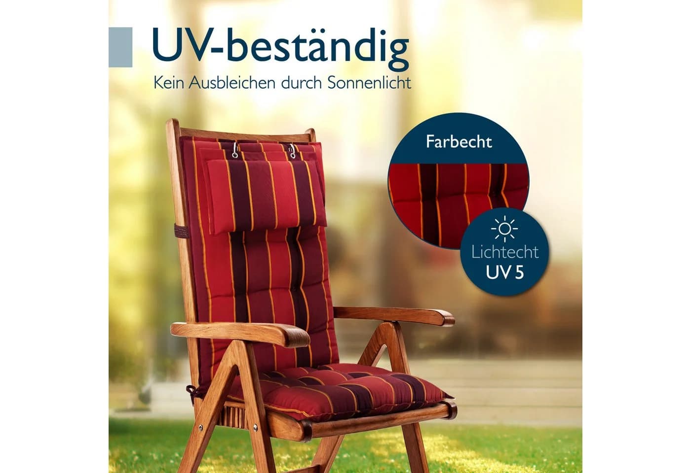 Beautissu Hochlehnerauflage 4er Set Rot-Anthrazit-Gestreift mit Kopfpolster - Bild 4