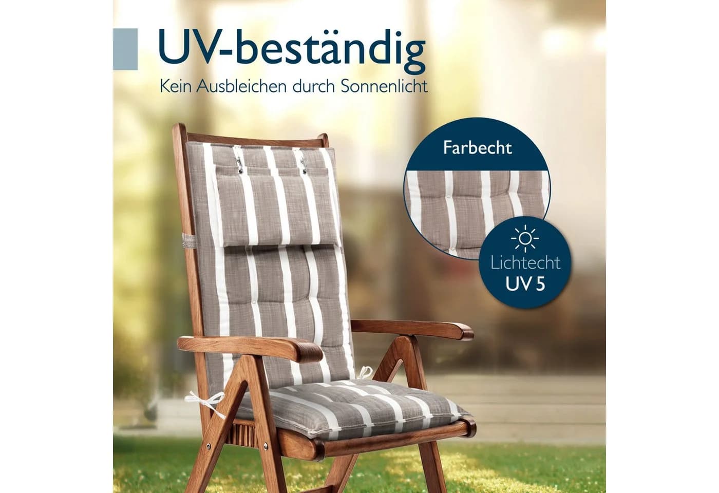 Beautissu Hochlehnerauflage 4er Set Beige-Weiß-Gestreift - Bild 4