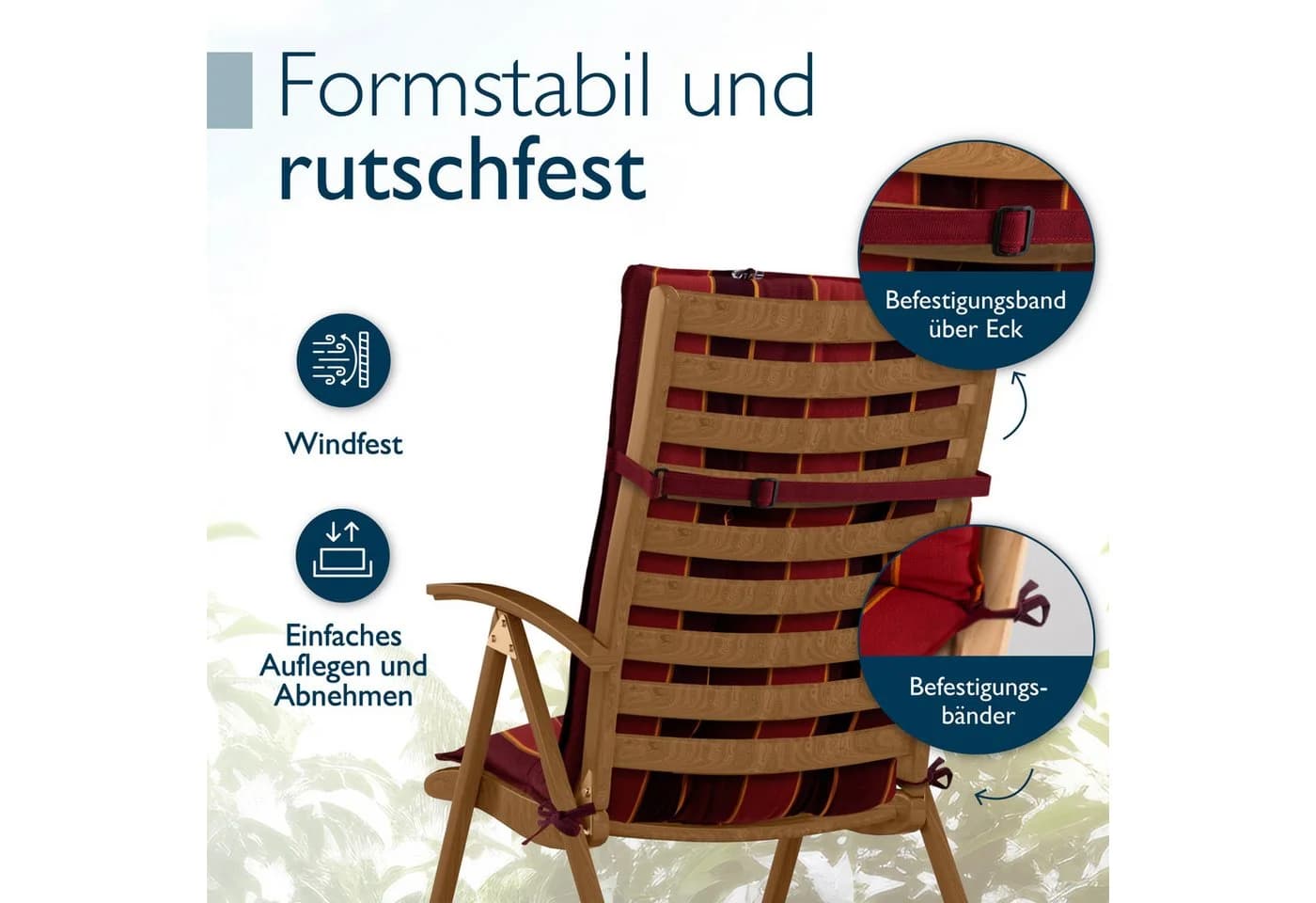 Beautissu Hochlehnerauflage 6er Set Rot-Anthrazit-Gestreift mit Kopfpolster