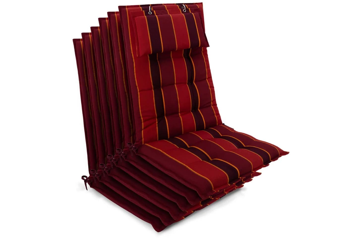 Beautissu Hochlehnerauflage 6er Set Rot-Anthrazit-Gestreift mit Kopfpolster - Bild 2
