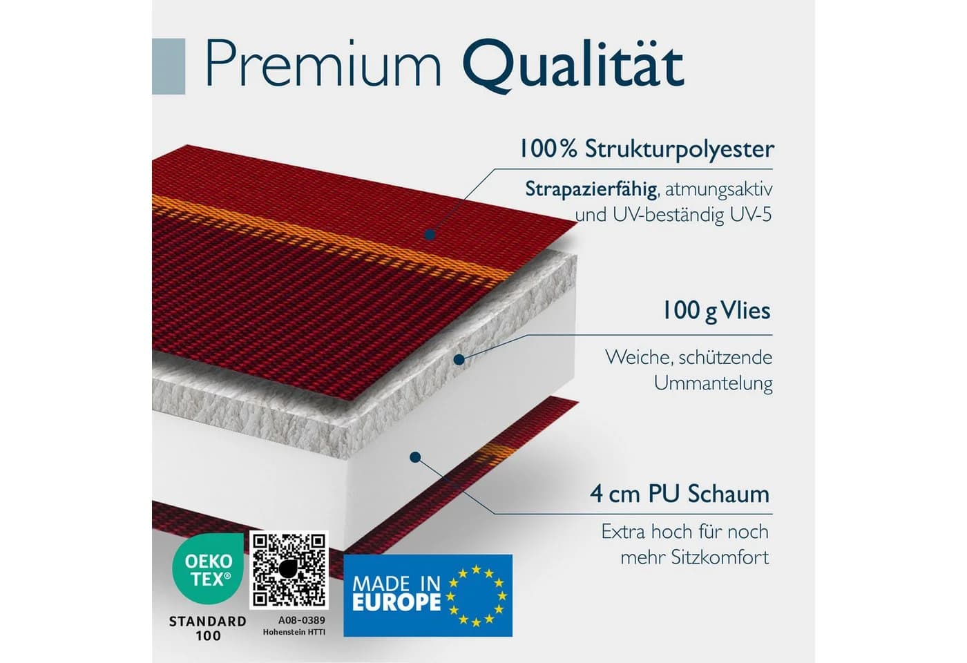 Beautissu Hochlehnerauflage 6er Set Rot-Anthrazit-Gestreift mit Kopfpolster - Bild 5