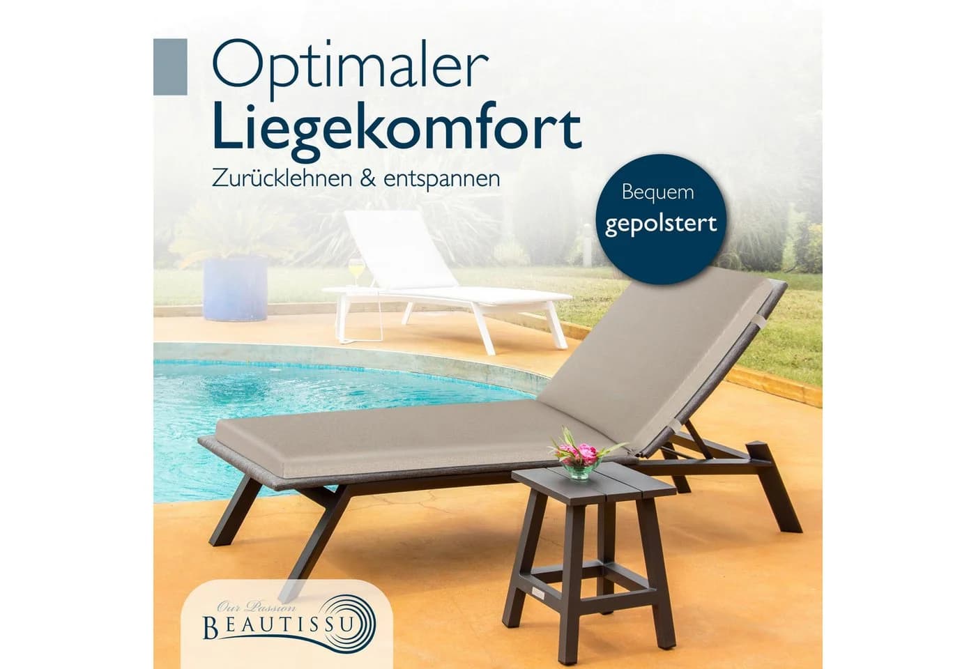Beautissu Liegenauflage 2er Set Beige Wasserdicht Outdoor - Bild 5