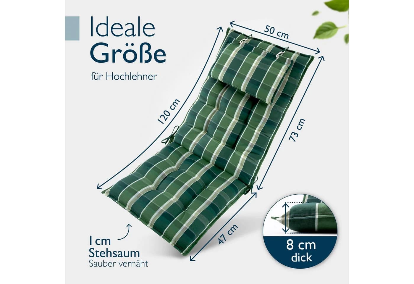 Beautissu Hochlehnerauflage Premium mit Kopfpolster Grün