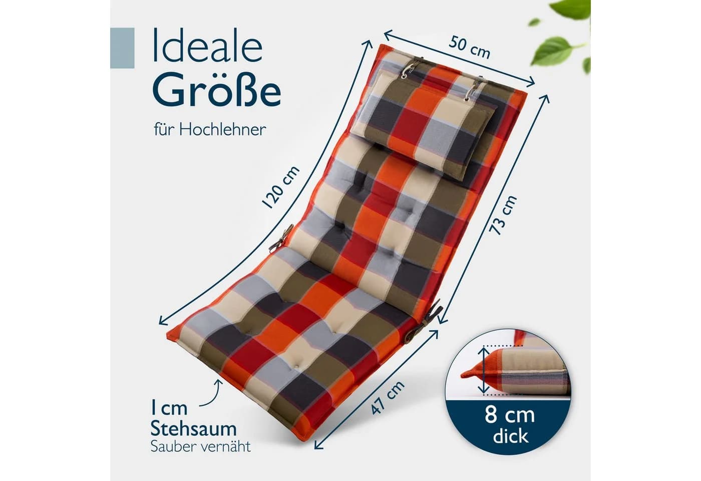 Beautissu Hochlehnerauflage Premium Beige mit Kopfpolster