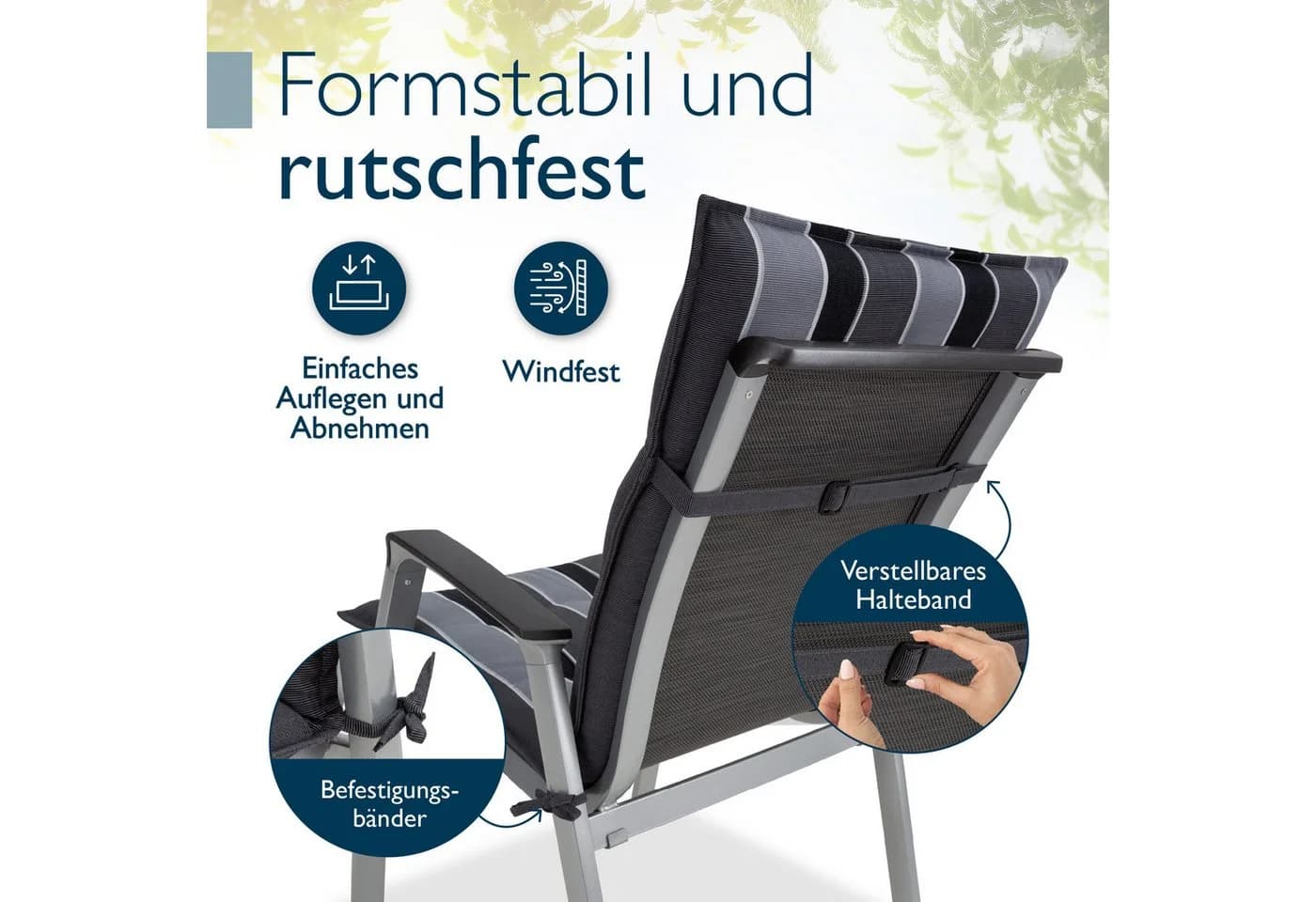Beautissu Sitzauflage 2er Set Niedriglehner Anthrazit-Gestreift - Bild 4