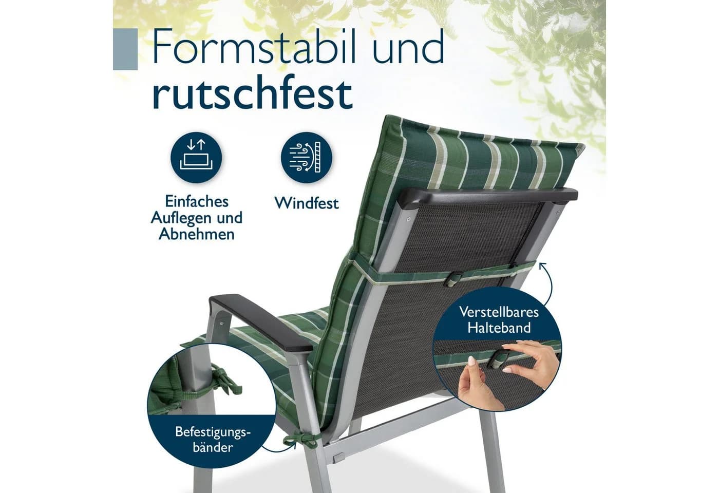 Beautissu Sitzauflage 4er Set Niedriglehner Grün-Kariert UV-Lichtechtheit - Bild 4