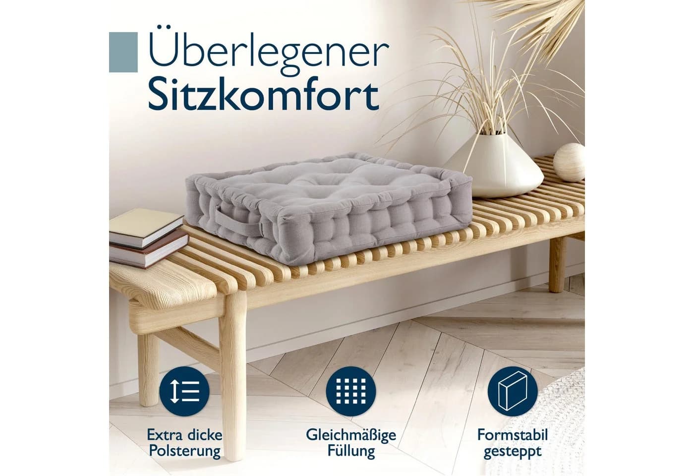 Beautissu Stuhlkissen Mila 50x50cm Taupe 100% Baumwolle - Bild 3