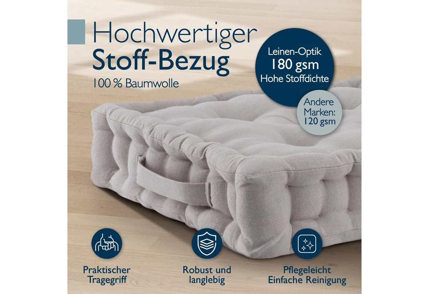 Beautissu Stuhlkissen Mila 50x50cm Taupe 100% Baumwolle - Bild 4