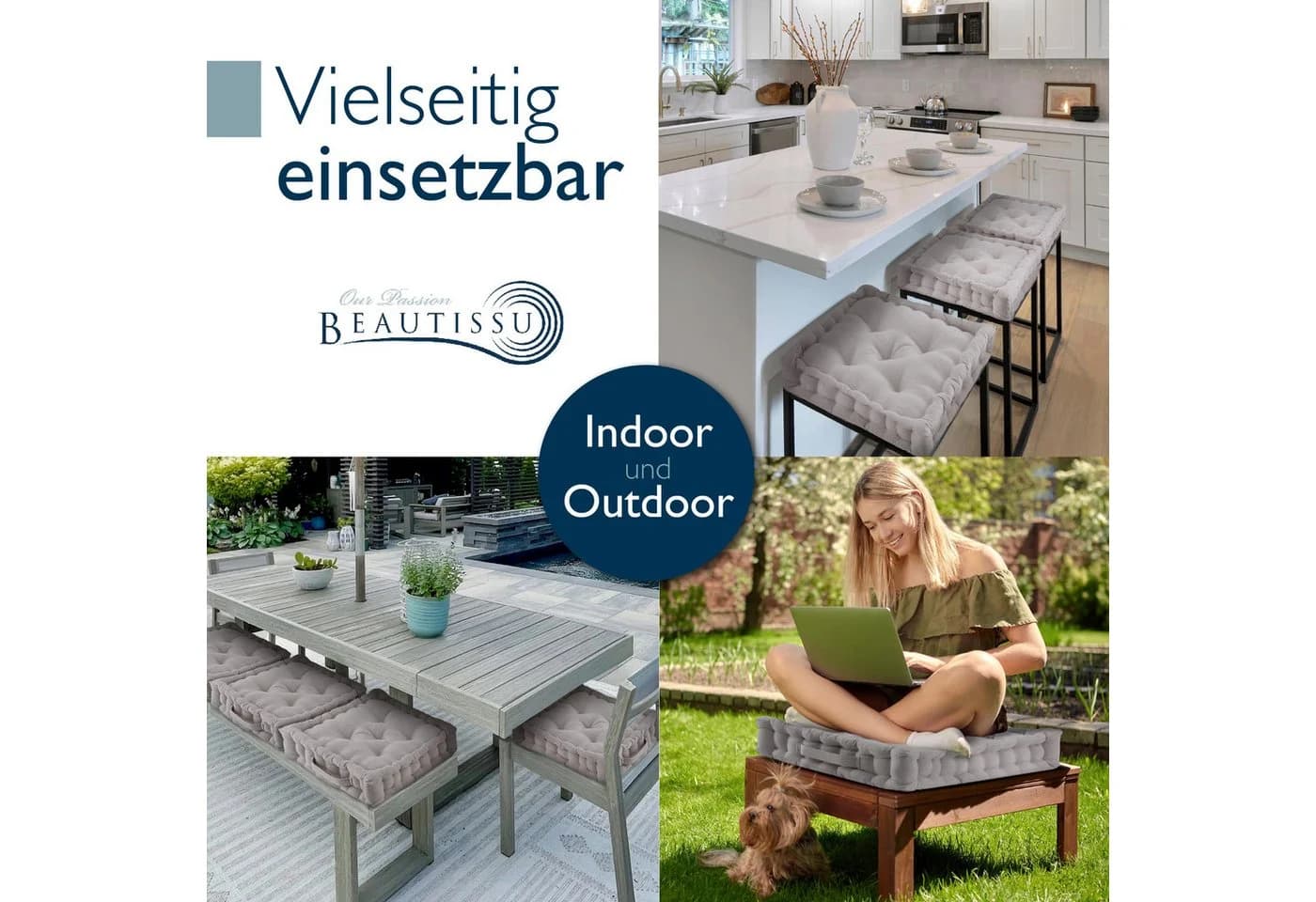 Beautissu Stuhlkissen Mila 50x50cm Taupe 100% Baumwolle - Bild 5