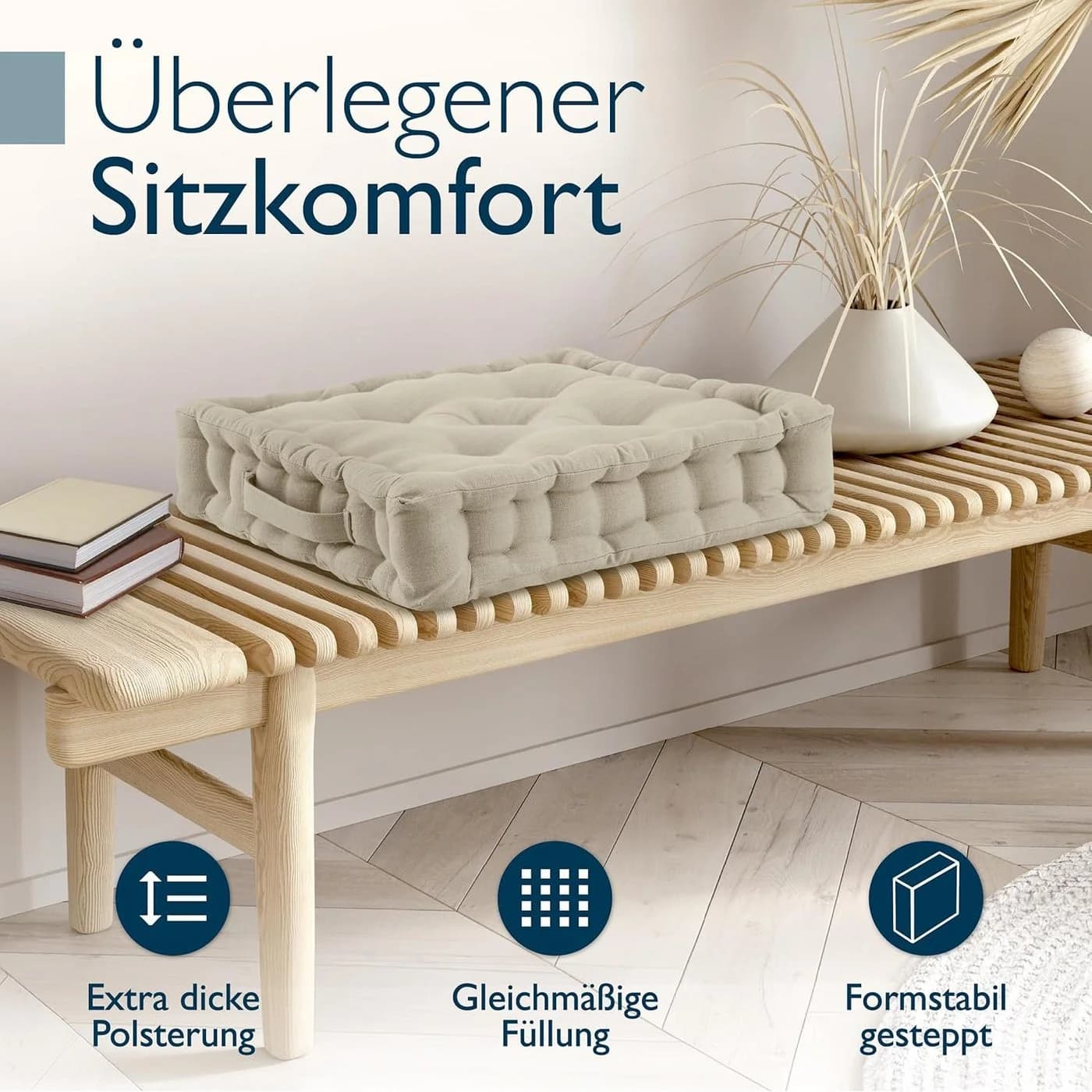 Beautissu Stuhlkissen Mila 2er Set Leinen Beige Indoor Outdoor - Bild 3
