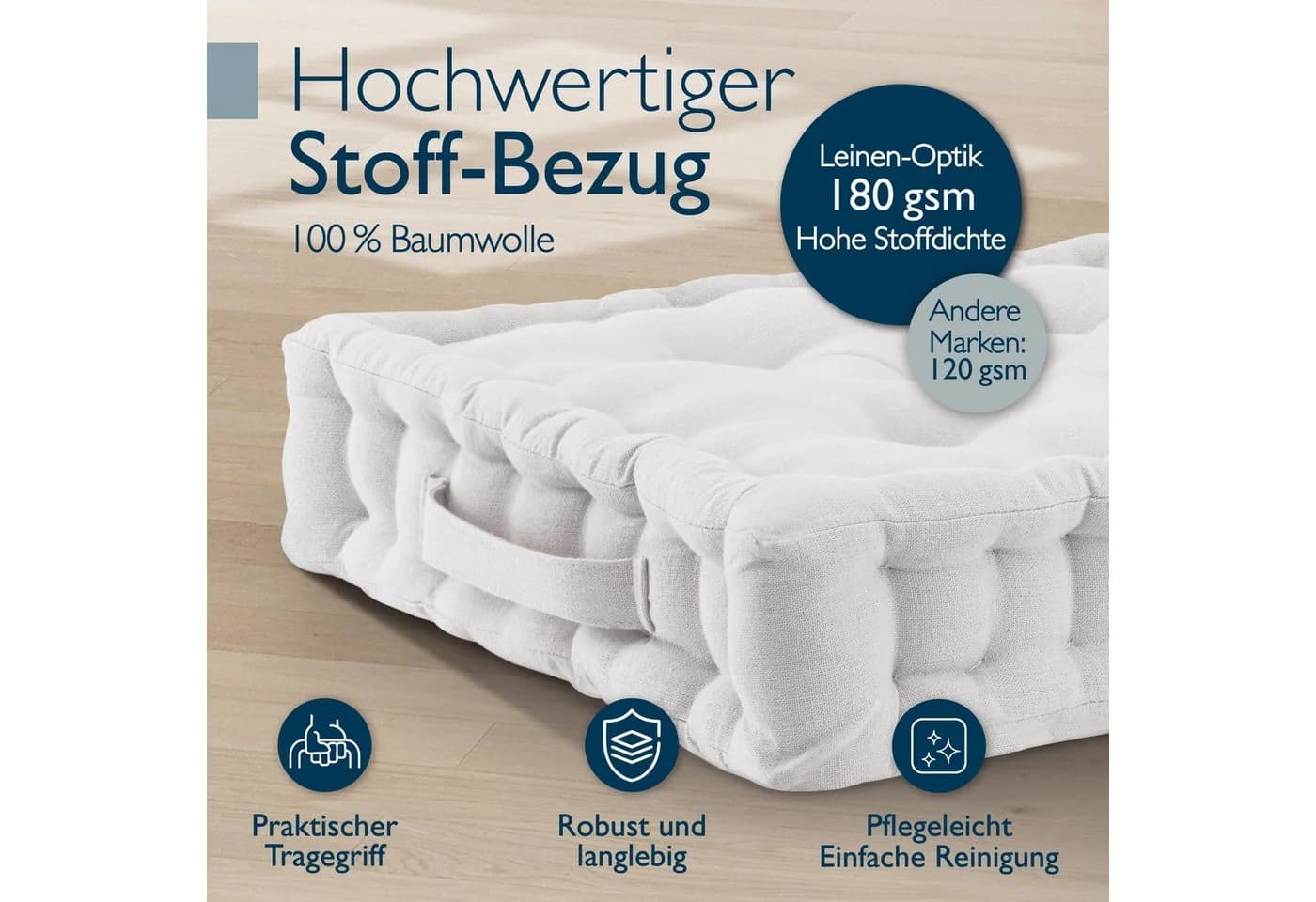 Beautissu Stuhlkissen 4er Set Mila 50x50cm Natur 100% Baumwolle - Bild 4