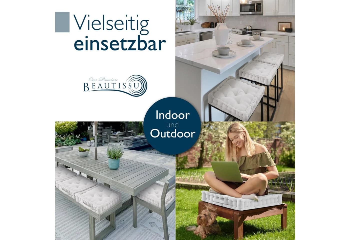 Beautissu Stuhlkissen 4er Set Mila 50x50cm Natur 100% Baumwolle - Bild 5