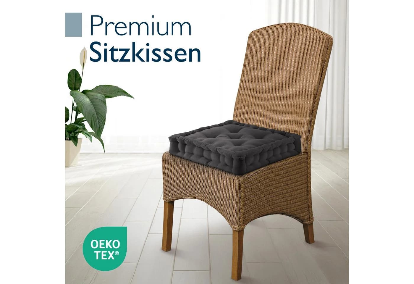 Beautissu Stuhlkissen 4er Set Mila 50x50cm Anthrazit Baumwolle