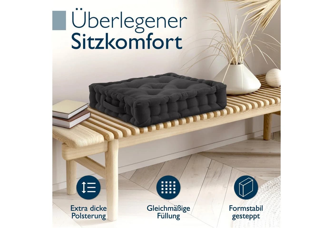 Beautissu Stuhlkissen 4er Set Mila 50x50cm Anthrazit Baumwolle - Bild 3