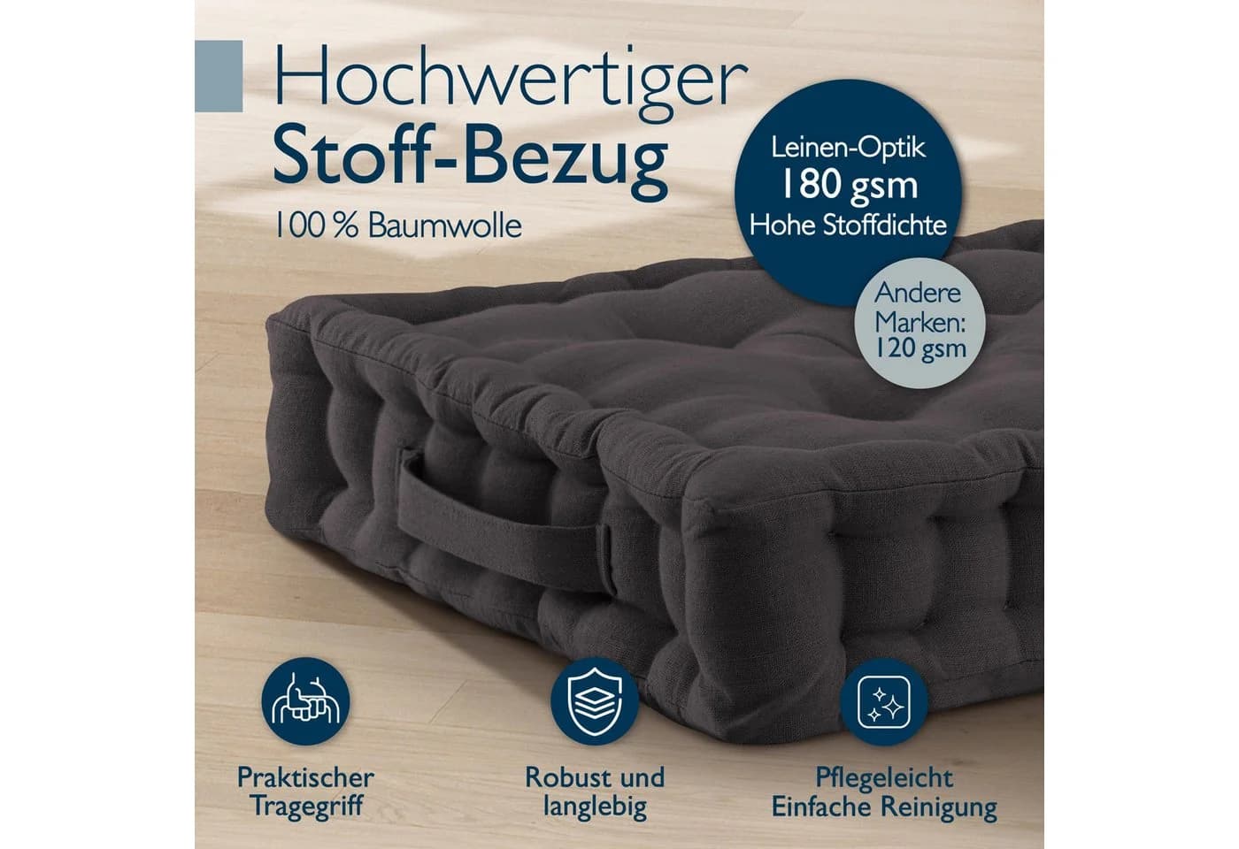 Beautissu Stuhlkissen 4er Set Mila 50x50cm Anthrazit Baumwolle - Bild 4