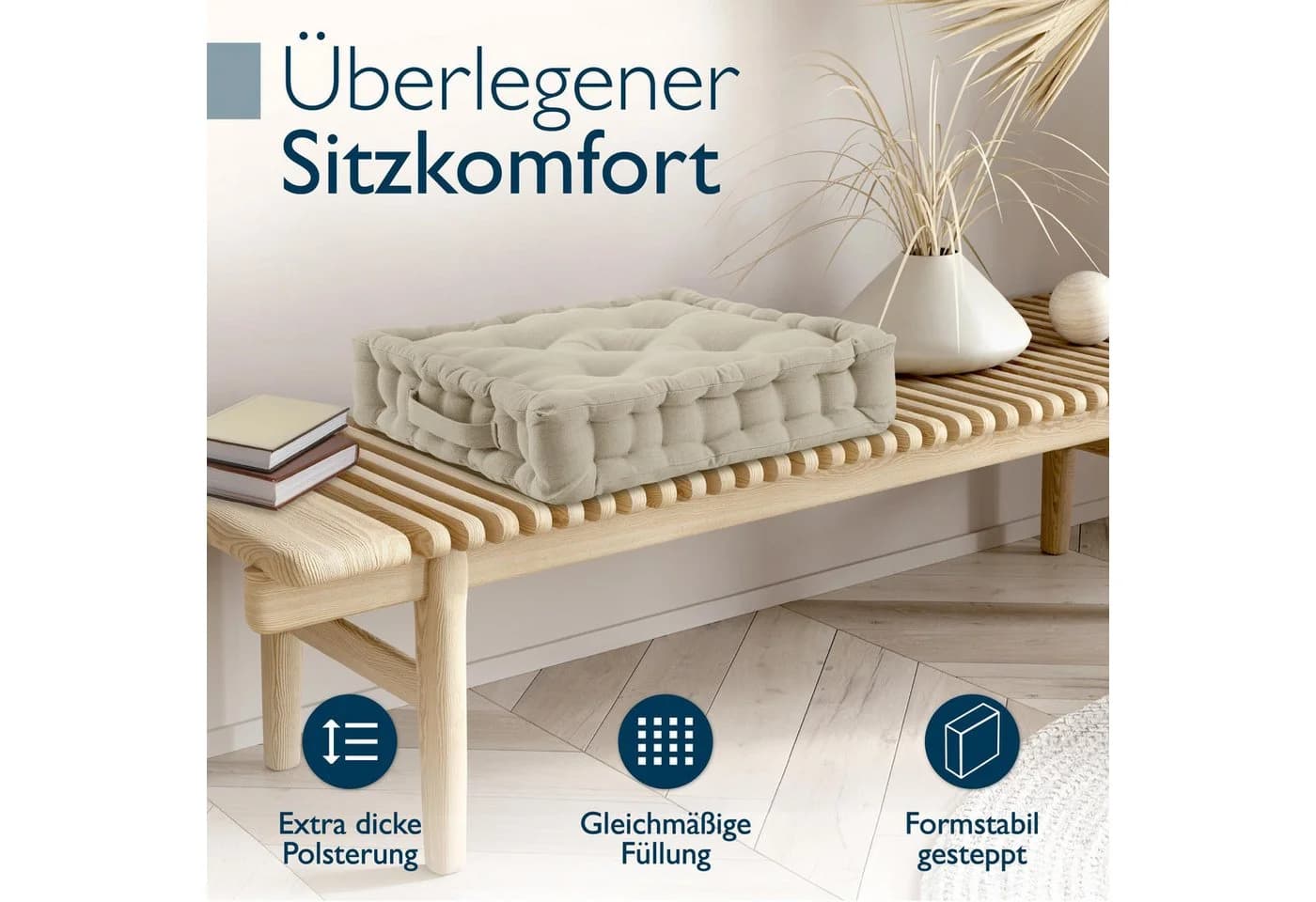 Beautissu Stuhlkissen 4er Set Mila Leinen Beige - Bild 3