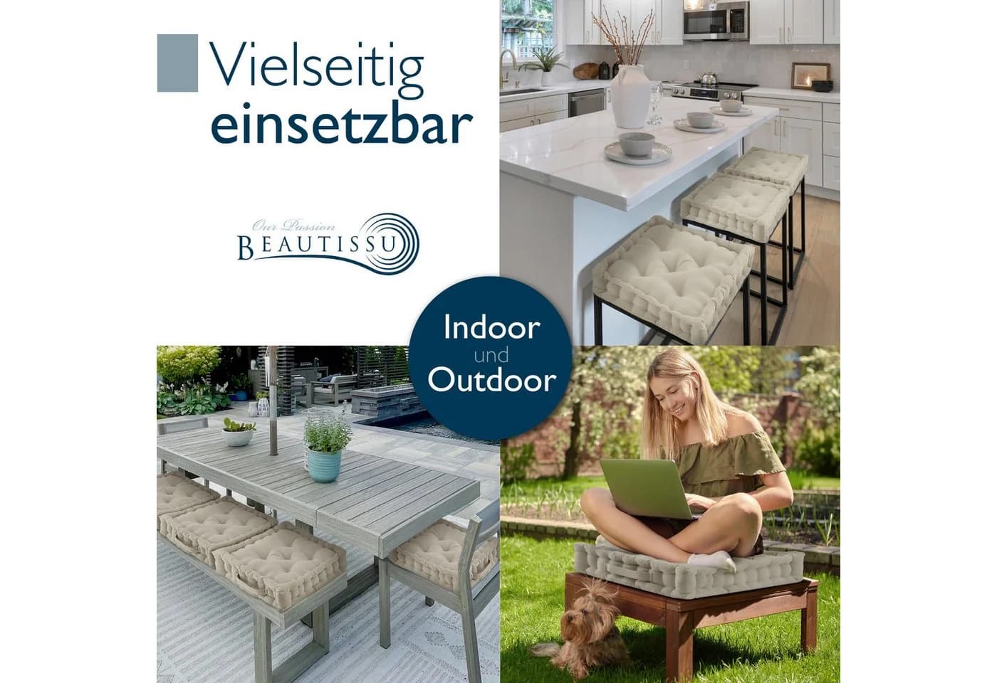 Beautissu Stuhlkissen 4er Set Mila Leinen Beige - Bild 5