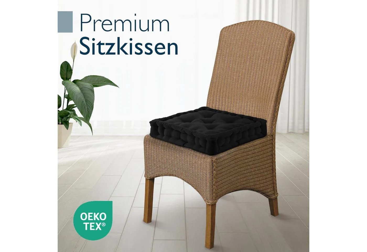 Beautissu Stuhlkissen Mila 2er Set 50x50cm Schwarz Baumwolle - Bild 3