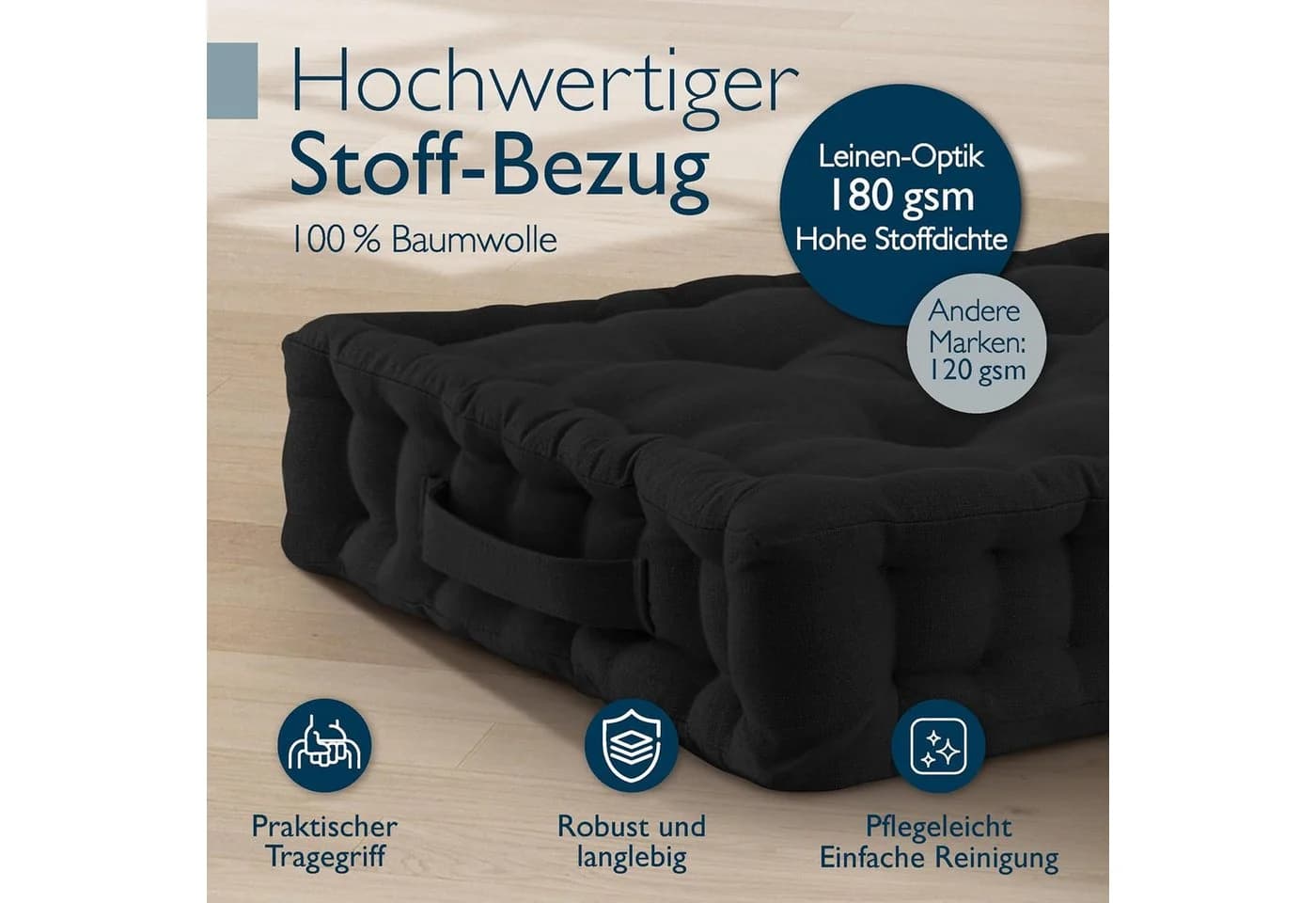Beautissu Stuhlkissen Mila 2er Set 50x50cm Schwarz Baumwolle - Bild 5