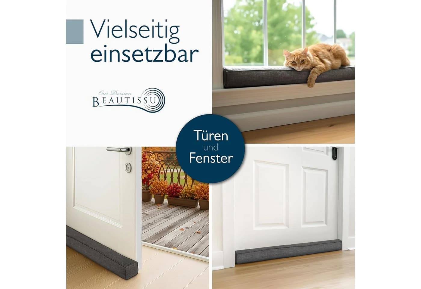 Beautissu Zugluftstopper 100cm Dunkelgrau - Bild 5