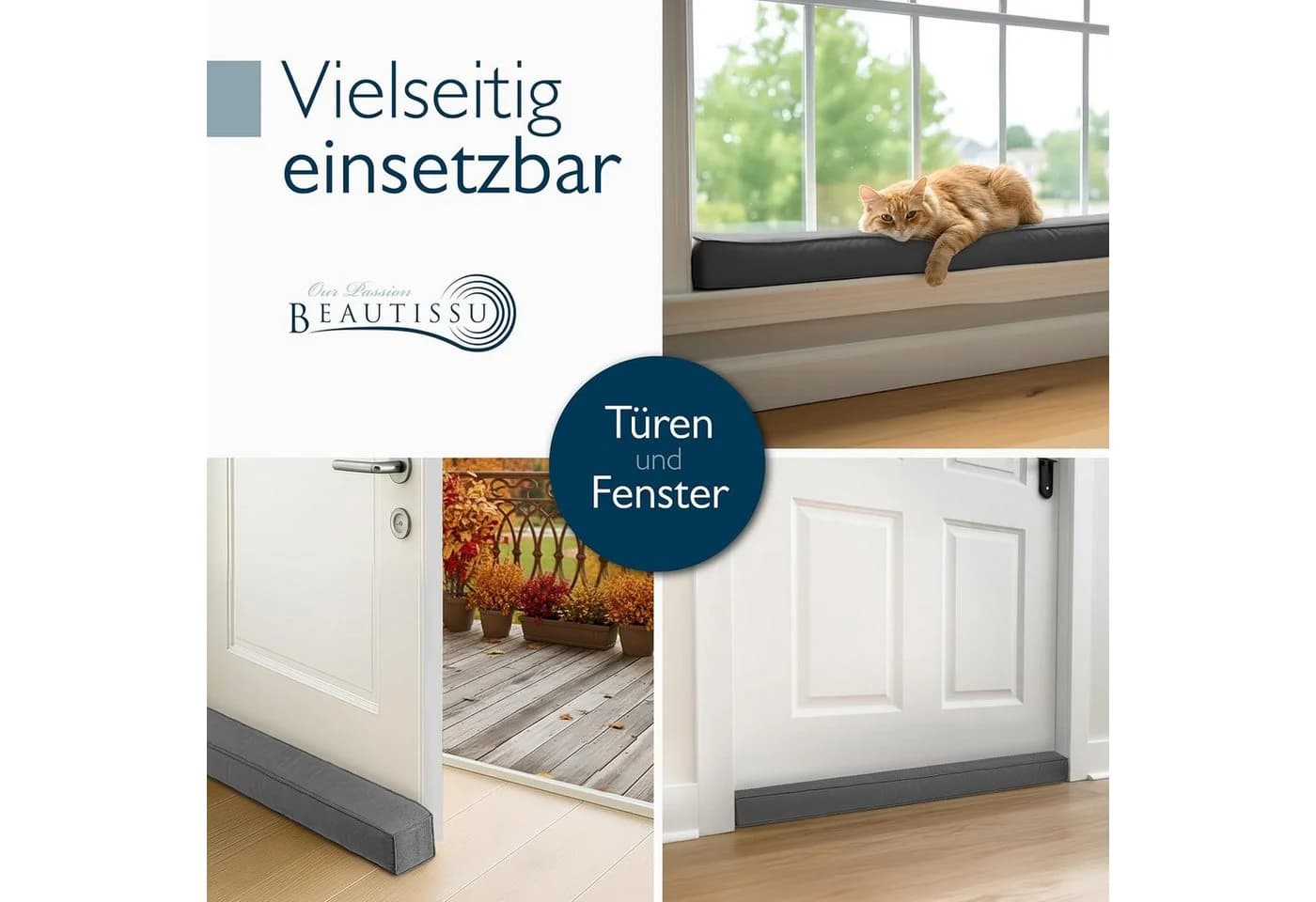 Beautissu Zugluftstopper 6,5 cm Grau - Bild 5