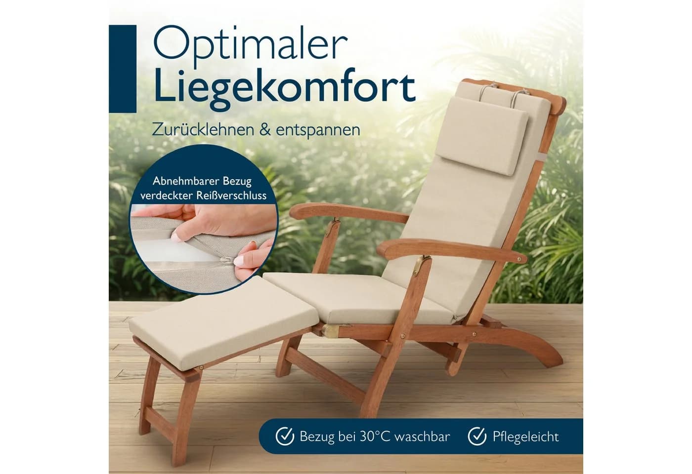 Beautissu Polsterauflage Outdoor Deckchair Beige