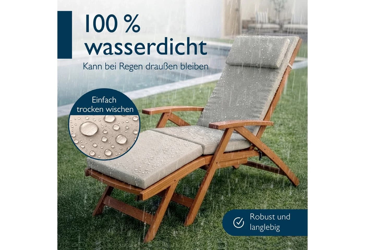 Beautissu Polsterauflage Outdoor Deckchair Beige - Bild 3