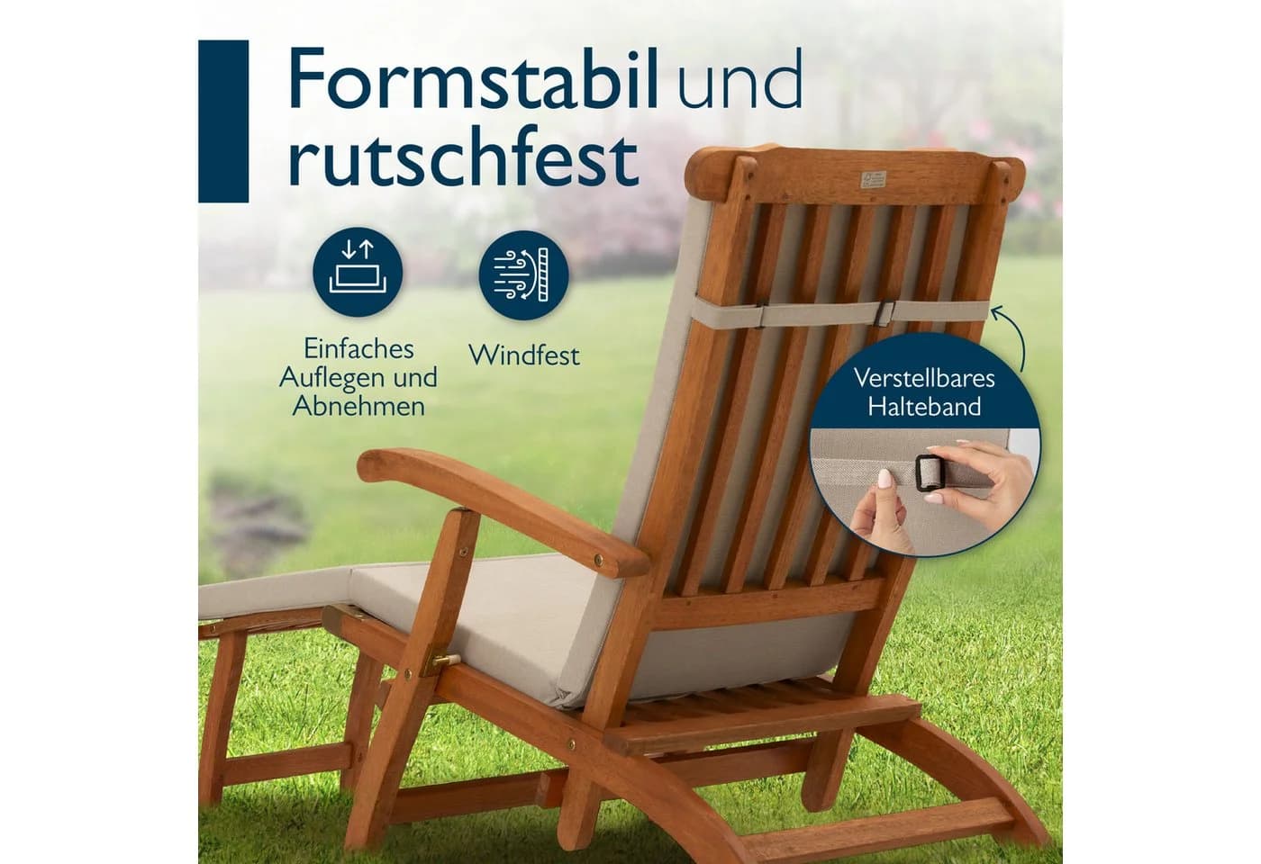 Beautissu Polsterauflage Outdoor Deckchair Beige - Bild 5