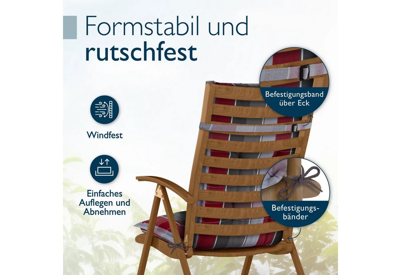 Beautissu Hochlehnerauflage Grau-Rot-Hellblau Kariert UV-beständig - Bild 4