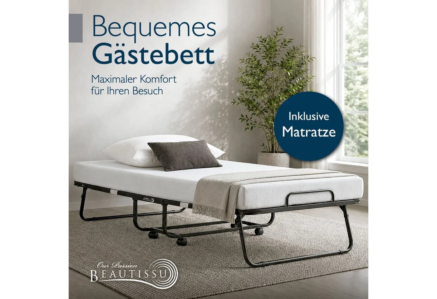 Beautissu Gästebett Traumkraft klappbar 90x200 cm mattschwarz