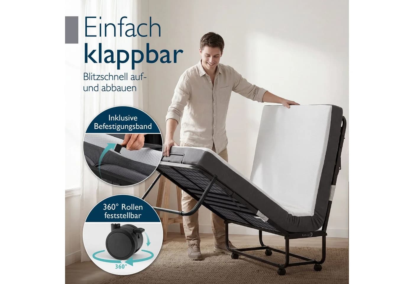 Beautissu Gästebett Traumkraft klappbar 90x200 cm mattschwarz - Bild 4