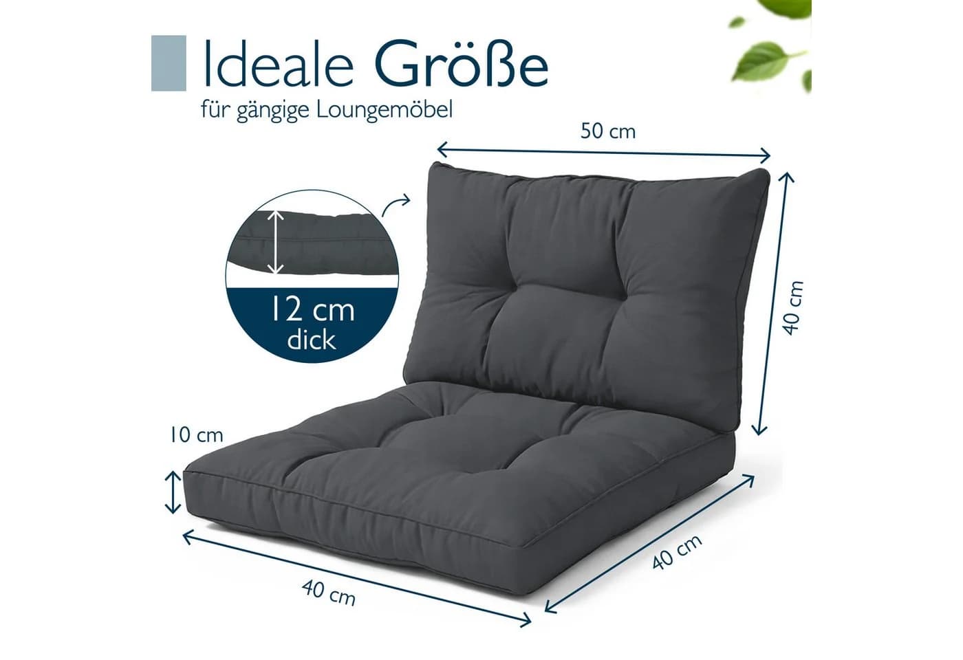 Beautissu XLuna Sitzkissen Set Outdoor Graphitgrau 10cm dick - Bild 3