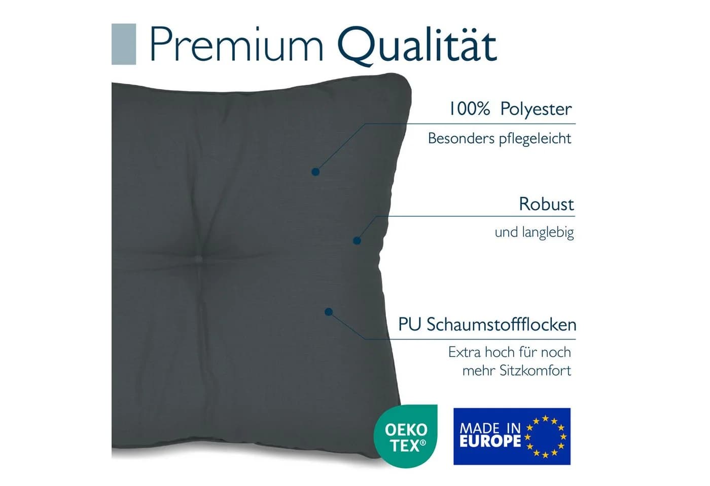 Beautissu XLuna Sitzkissen Set Outdoor Graphitgrau 10cm dick - Bild 5