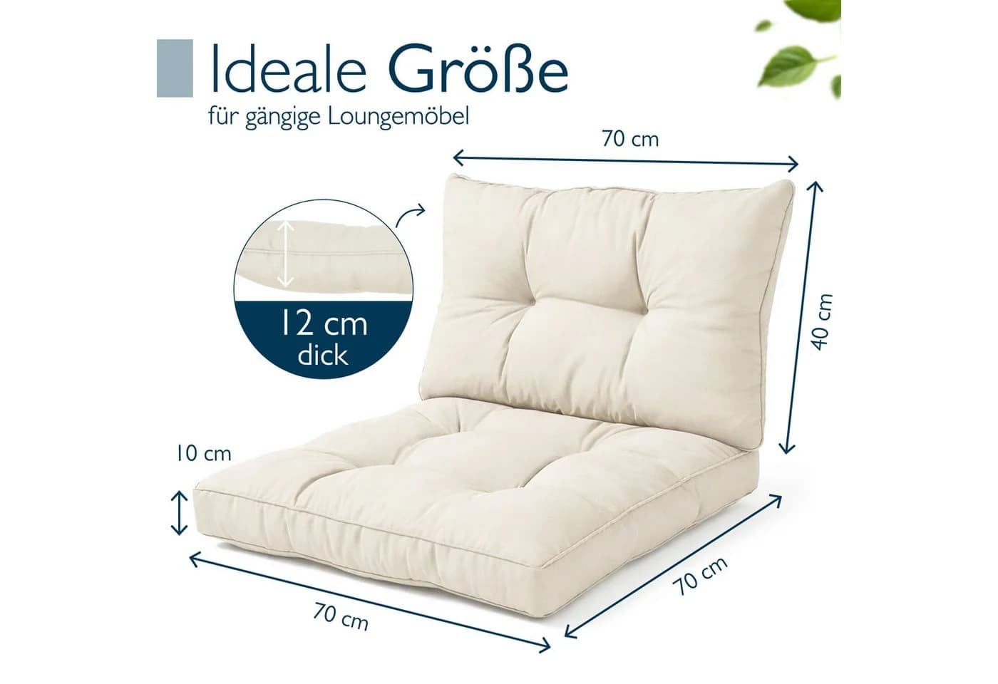 Beautissu XLuna Sitzkissen Set Beige 70x70 & 70x40 cm - Bild 3