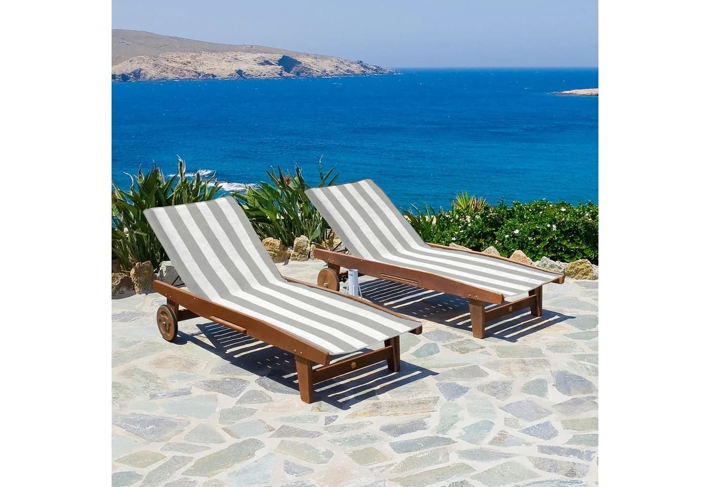 Beautissu Handtuch Cassis 200x75 Grau-Weiß-gestreift Gartenliege Auflage - Bild 5