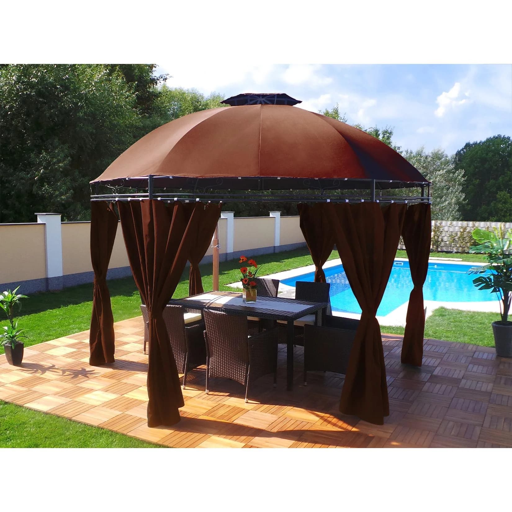Swing&Harmonie LED Pavillon 350cm Lavo mit Seitenwänden und LED Beleuchtung + Solarmodul