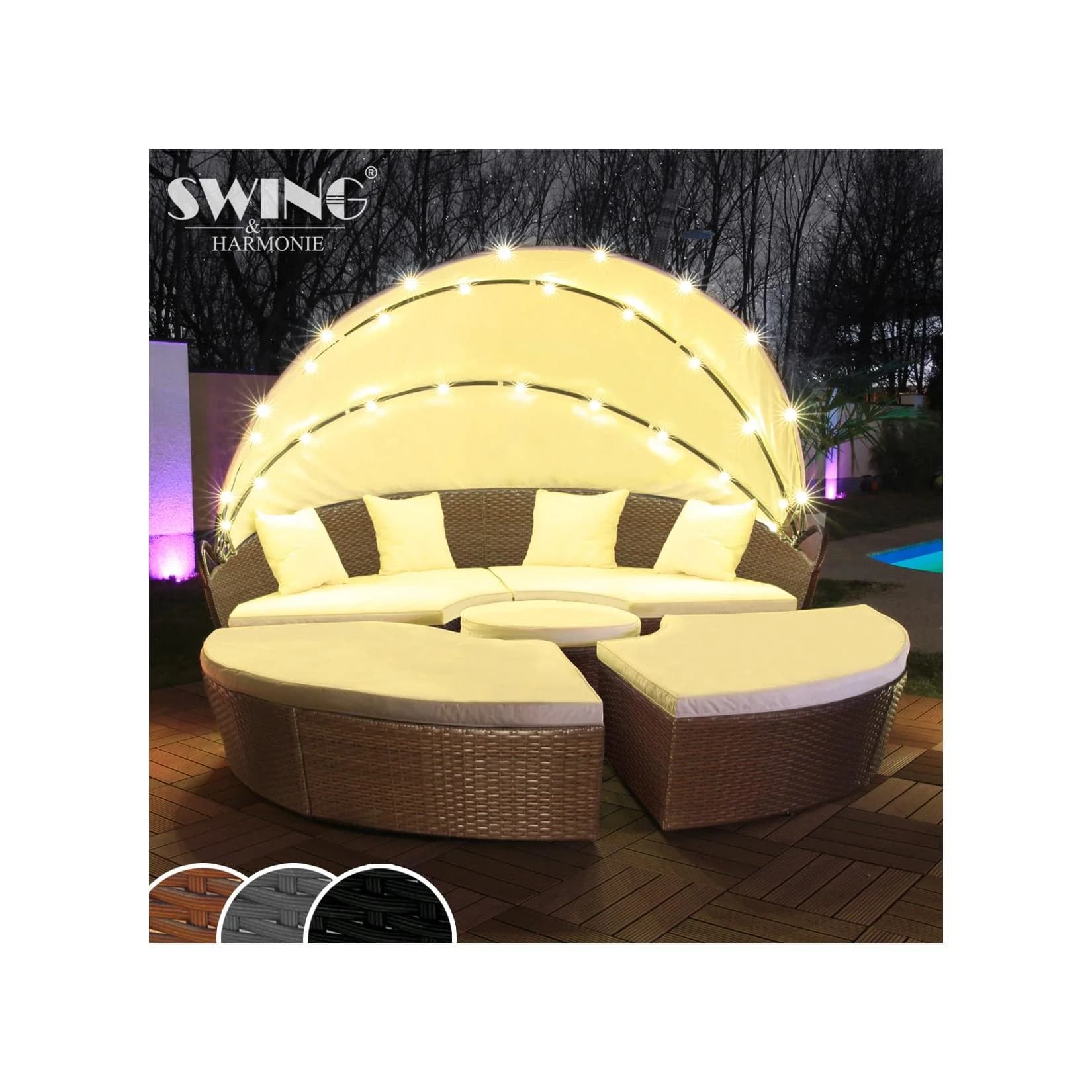 Swing&Harmonie LED Sonneninsel Polyrattan Lounge Braun 180cm