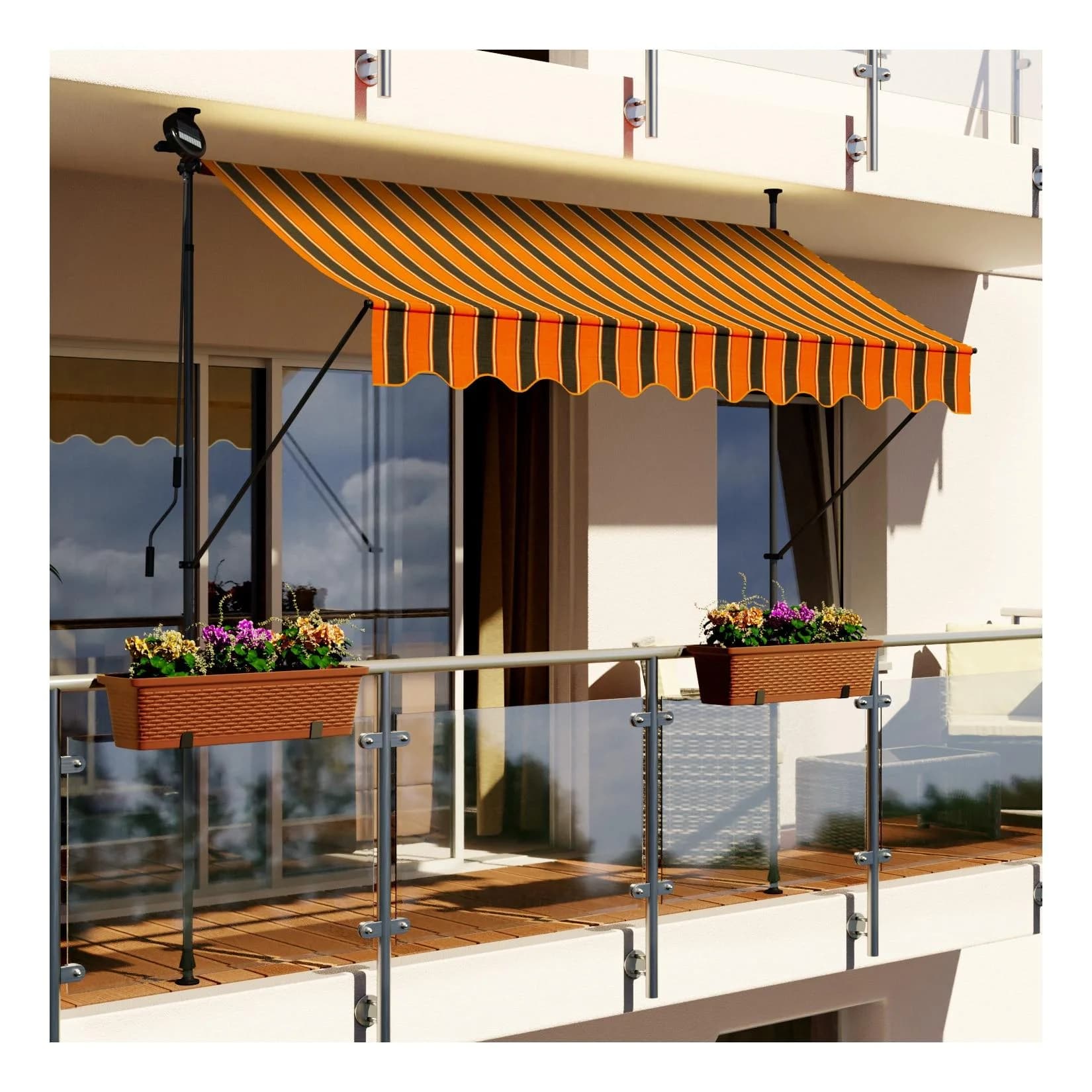 Swing&Harmonie LED Klemmmarkise Balkon mit Kurbel und Solarmodul