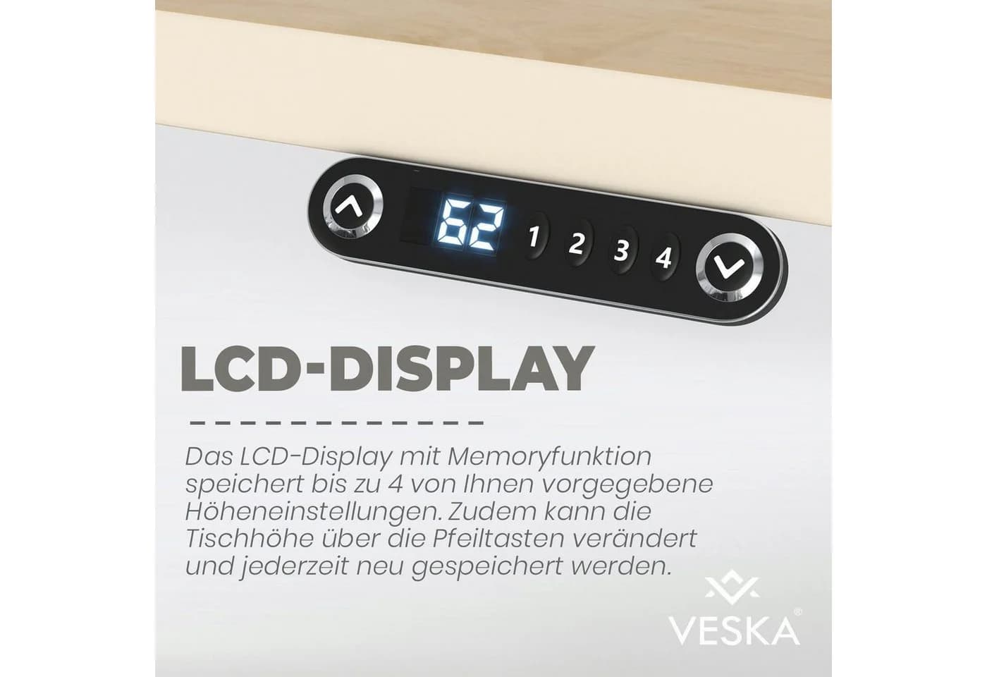 VESKA Elektrischer Höhenverstellbarer Schreibtisch Anthrazit/Bambus - Bild 5