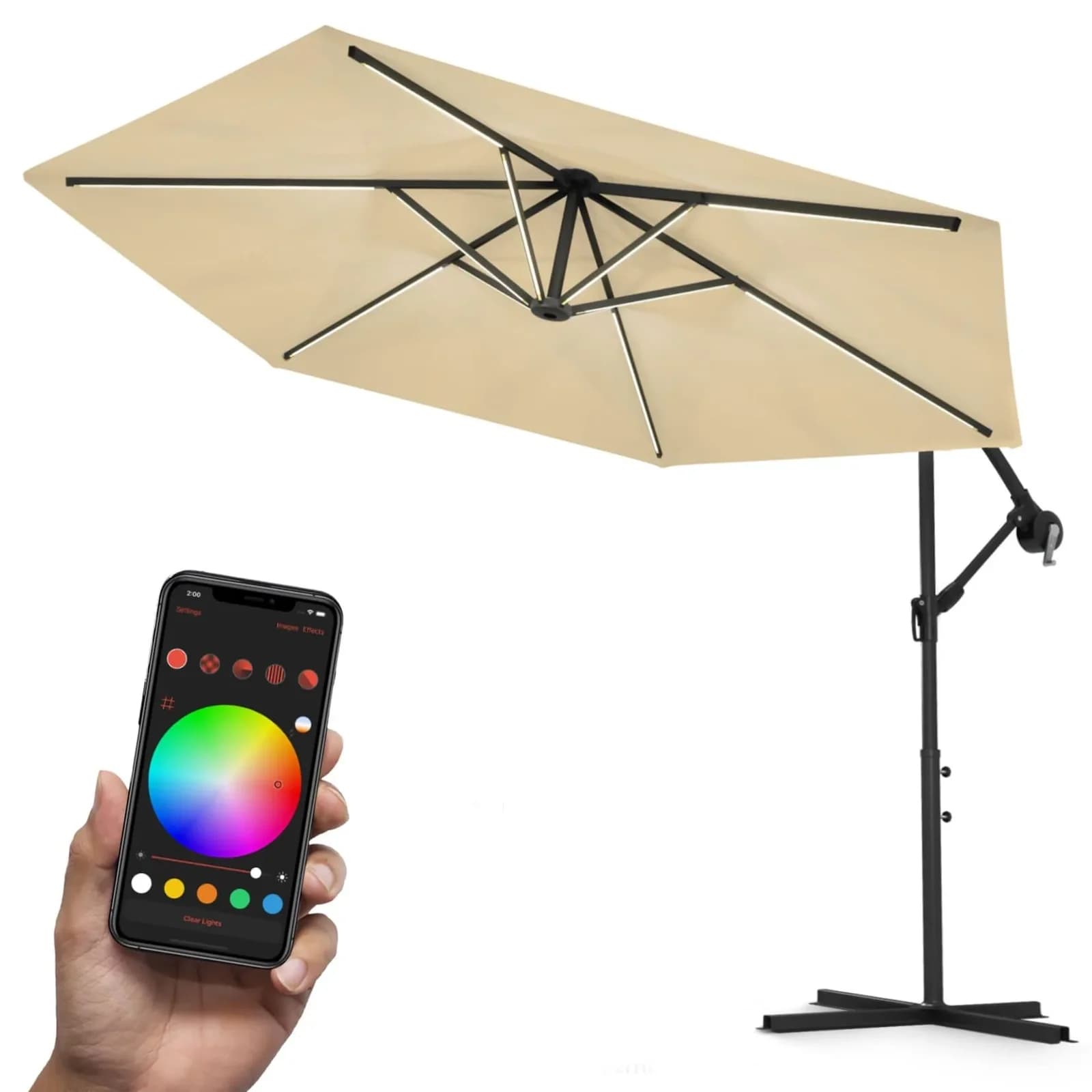 Swing&Harmonie® LED Sonnenschirm 300cm Creme mit RGB Beleuchtung