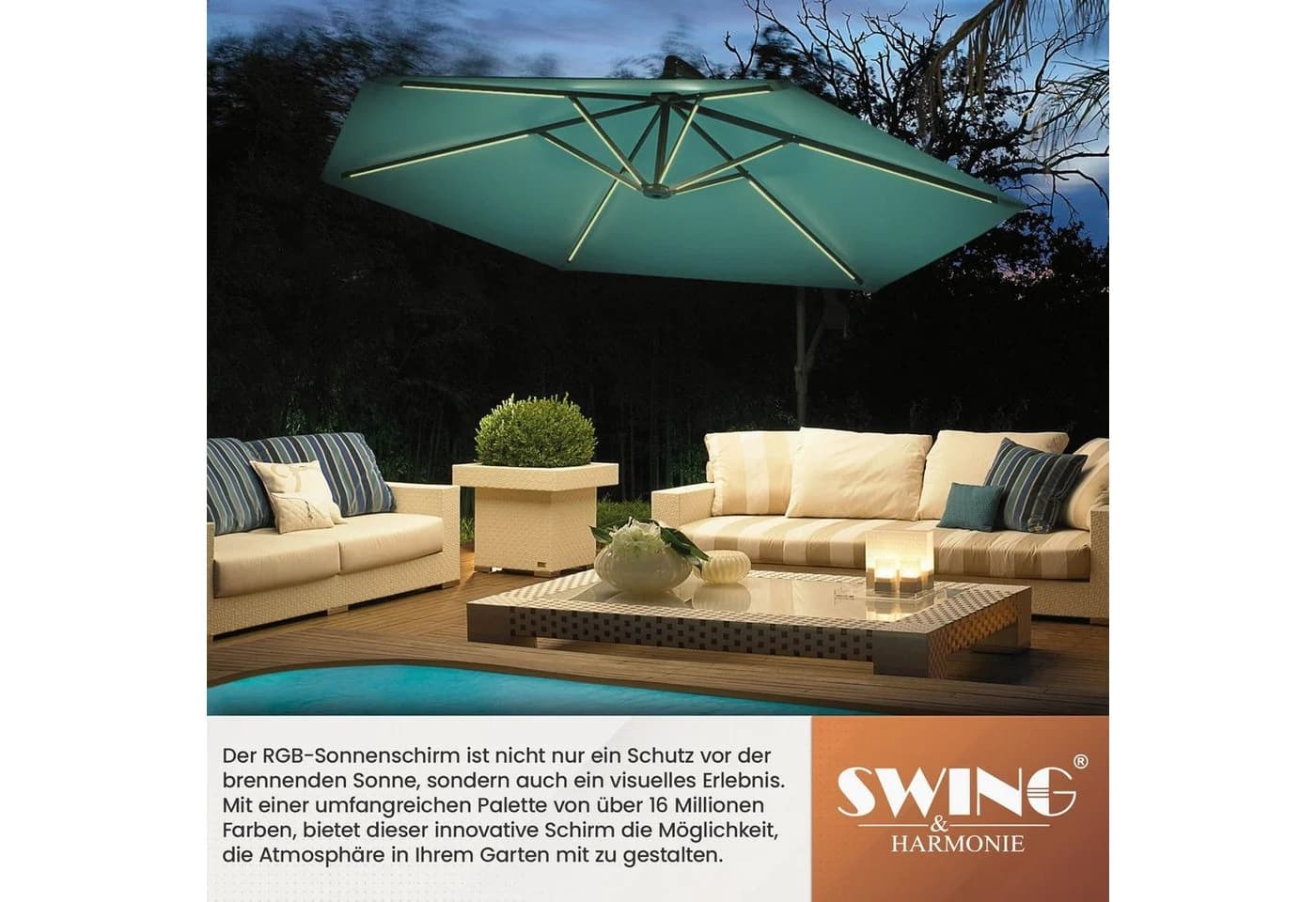 Swing&Harmonie® LED Sonnenschirm 300cm Creme mit RGB Beleuchtung - Bild 4