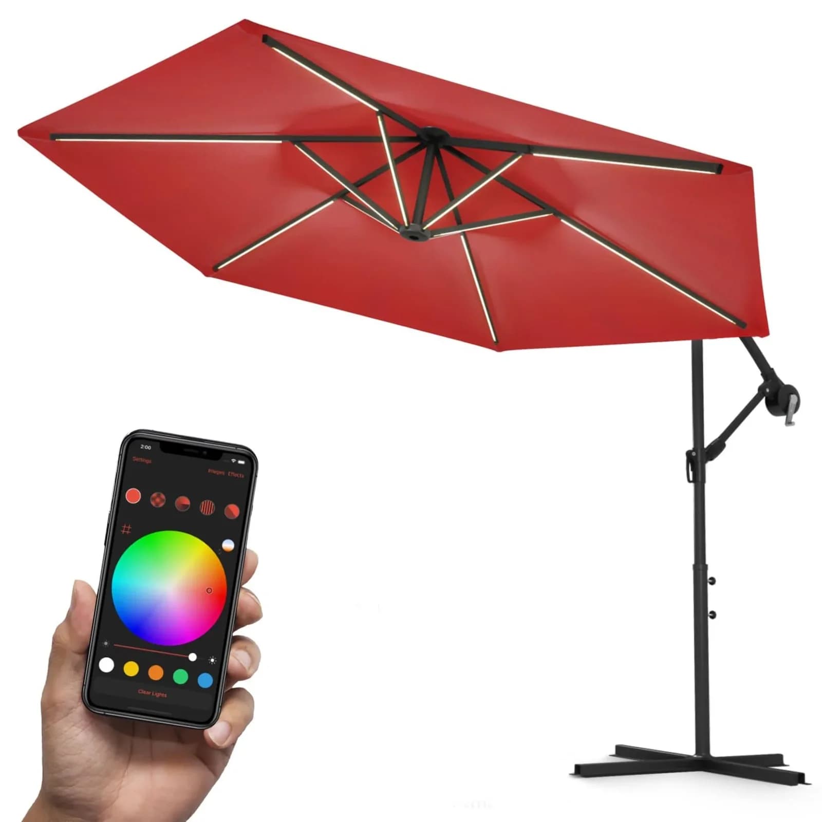 Swing&Harmonie Luxus LED Sonnenschirm 300cm Rot mit RGB Beleuchtung